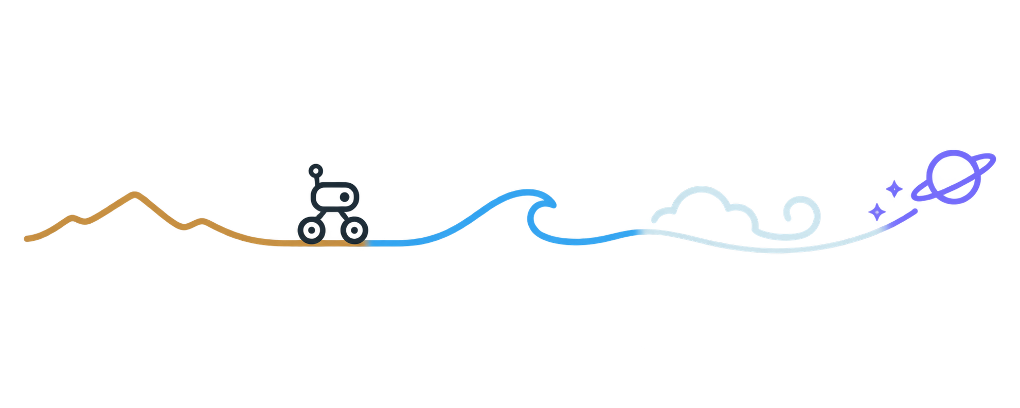 A robot traveling across water, land, air and space.